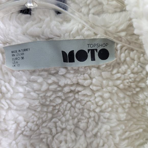 Topshop Moto Black Jean Jacket With Sherpa Lining Size 6 92724-1Clo3 - Picture 3 of 7